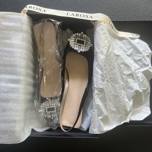 NWOT LaRosa Black Crystal Slingback Pointed Toe Heels - Picture 2 of 5